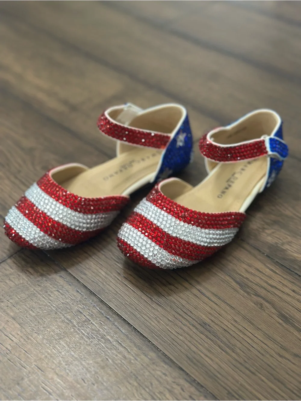 Girls' Sparkle Patriotic Red White Blue Mary Jane Flats